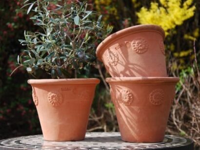 Italiensk mindre terracottakruka Vaso con Rosette handgjord i Impruneta Florens Italien