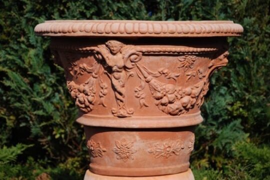 Mönstrad kruka Impruneta Vaso Ornato con Cariatidi