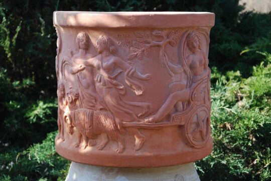 Italiensk terracottakruka Vaso Carelli handgjord utekruka för medelhavsmiljö och Orangeri