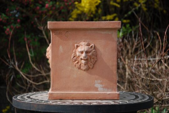 Quadrato teste leone fyrkantig terrakottakruka med lejon från Italien och Cadabra