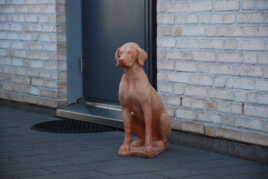 Hundstaty i terrakotta från Italien