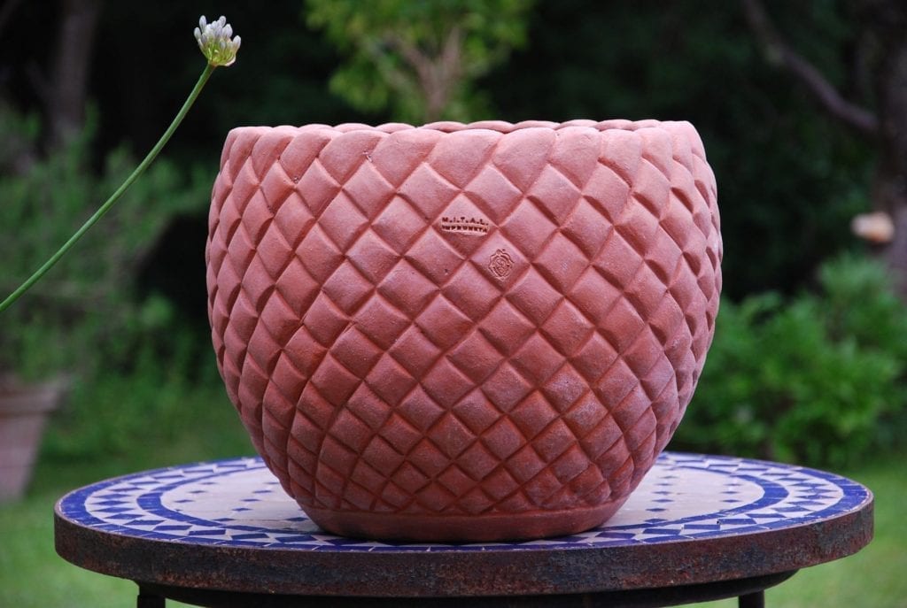 terracotta skal Cachepot Bugnato handgjord Italiensk Impruneta