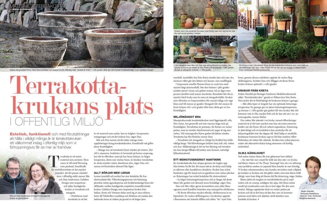 Cadabra Design intervjuas om frosttåliga planteringskärl i Tidskriften Landskap, nr 1 2018